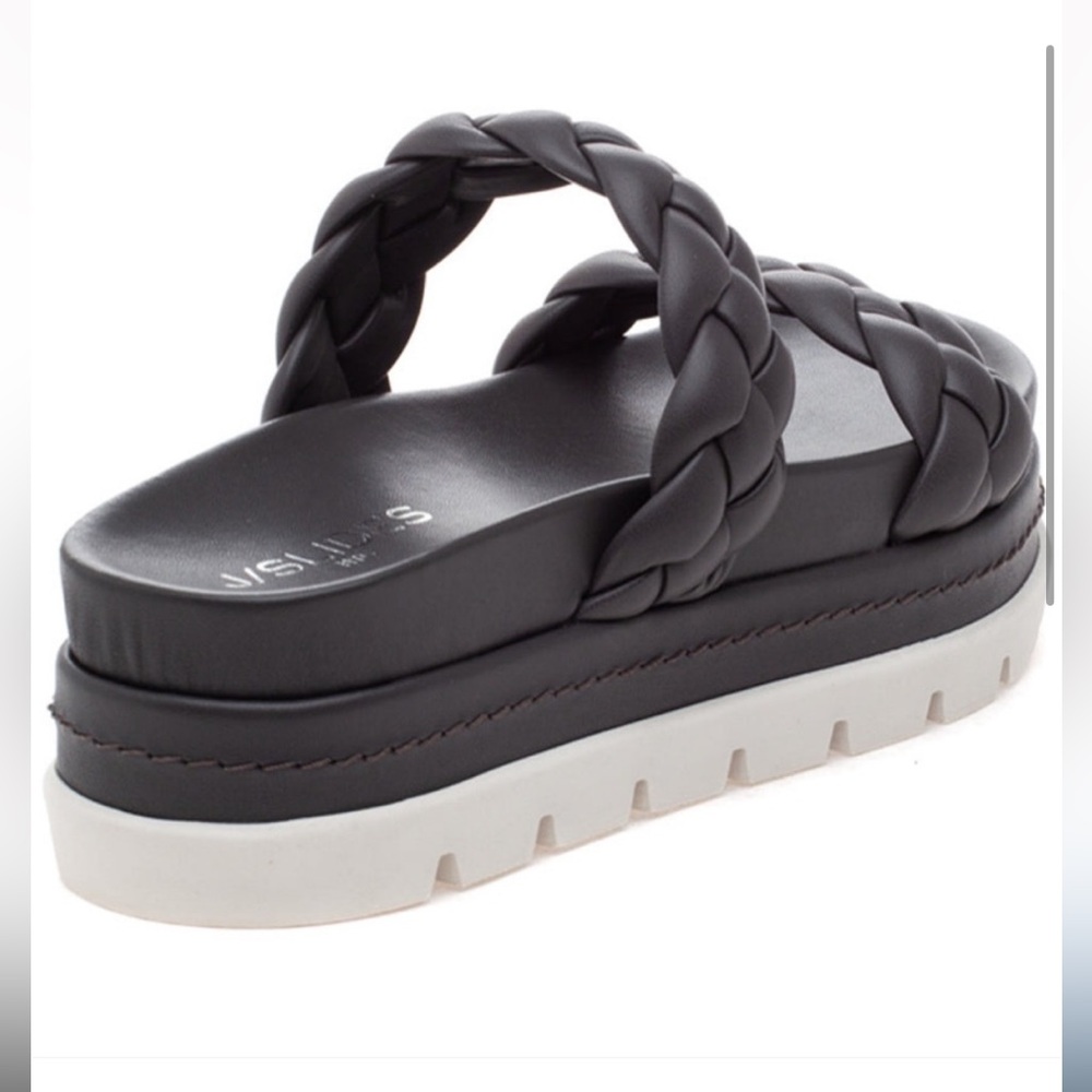 NWT J/SLIDES REESE Dark Grey Leather Woven Strap Sandal - Picture 4 of 16